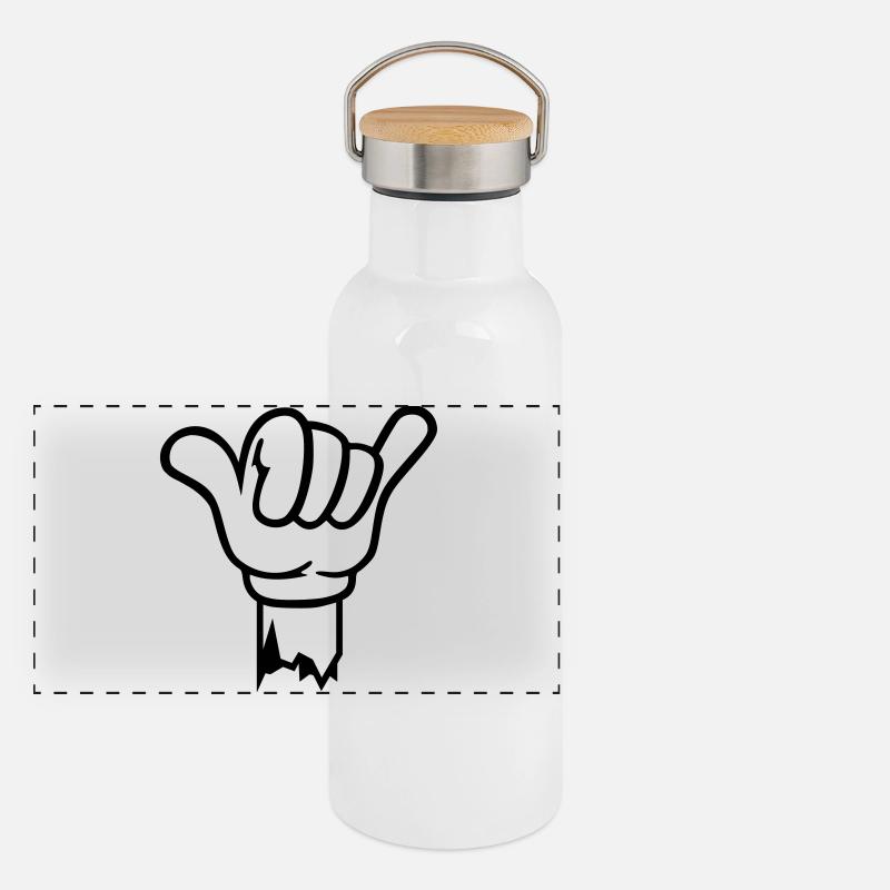 geste hand shaka Panorama Thermosflasche mit Bambusdeckel