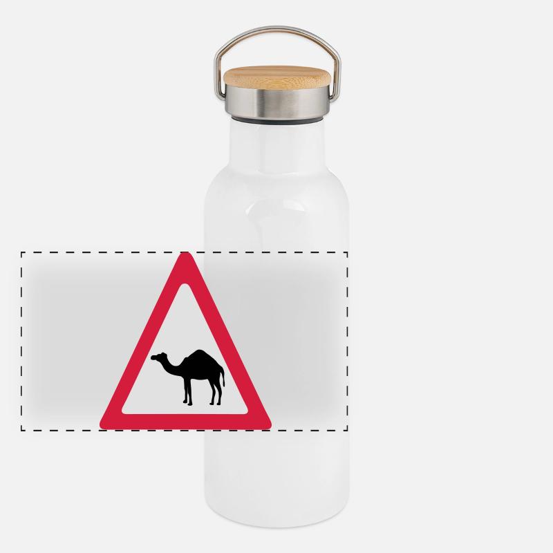 Caution Camel Traffic Sign Panoramic Thermal Bottle with Bamboo Lid