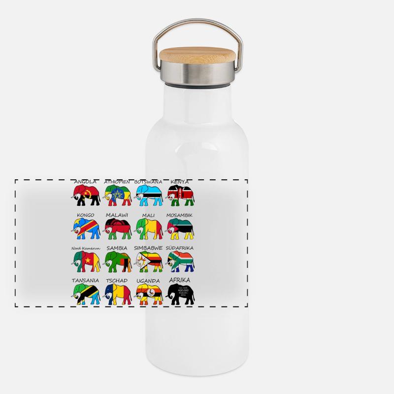 ELEFANTS AFRIQUE AVEC DRAPEAUX Gourde isotherme avec bouchon en bambou