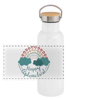 Happy Optometrist Regenbogen Sehtest Landoltringe - Panorama Thermosflasche mit Bambusdeckel - Weiß - Vorne