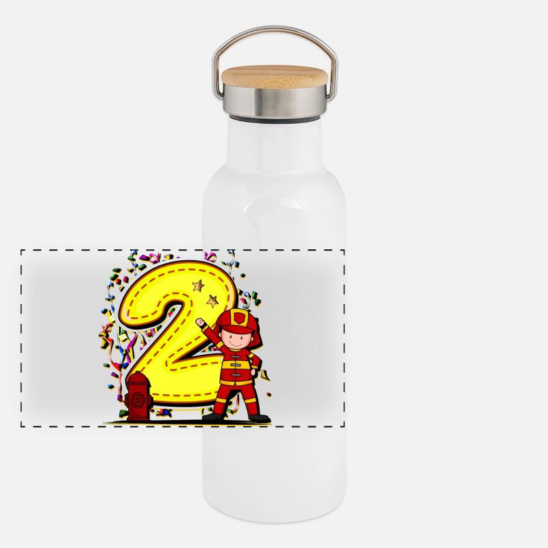 2nd Birthday Party - 2 years old - Fire Brigade Panoramic Thermal Bottle with Bamboo Lid