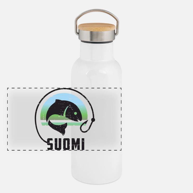 Vacances de pêche en Finlande Gourde isotherme avec bouchon en bambou