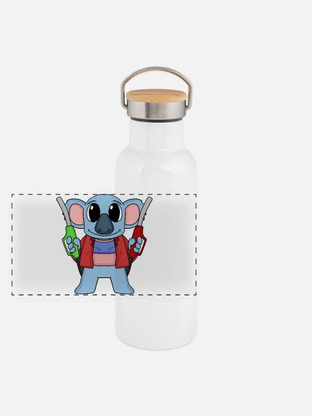 Tankwart Koala Tankstelle - Panorama Thermosflasche mit Bambusdeckel - Weiß