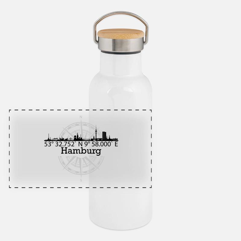 Skyline Hamburg Panorama Thermosflasche mit Bambusdeckel