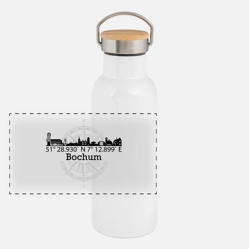Skyline Bochum Panorama Thermosflasche mit Bambusdeckel
