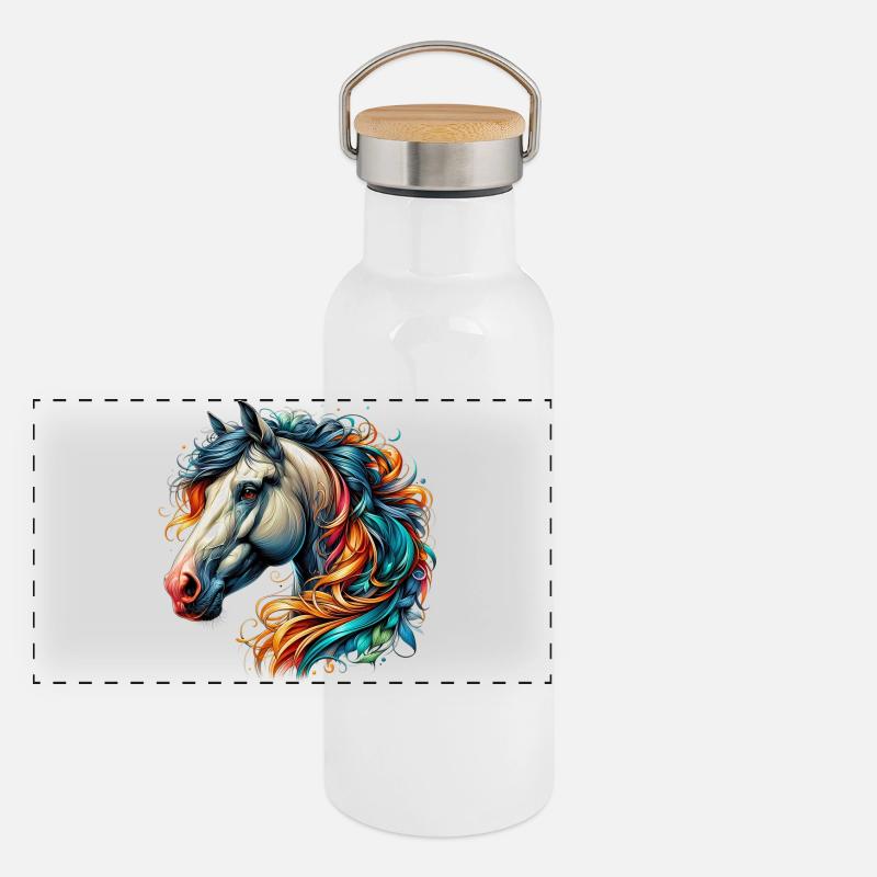 Pferd Panorama Thermosflasche mit Bambusdeckel
