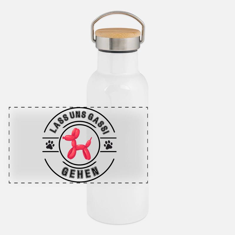 Komm wir gehen Gassi Panorama Thermosflasche mit Bambusdeckel