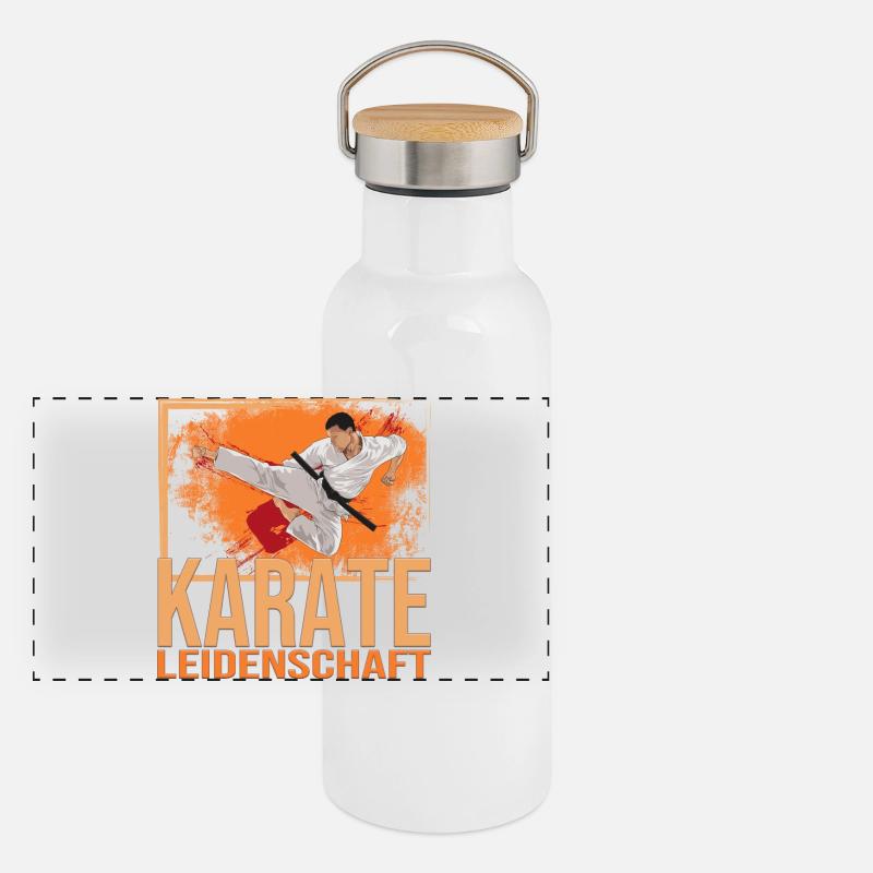 Karate Leidenschaft Panorama Thermosflasche mit Bambusdeckel