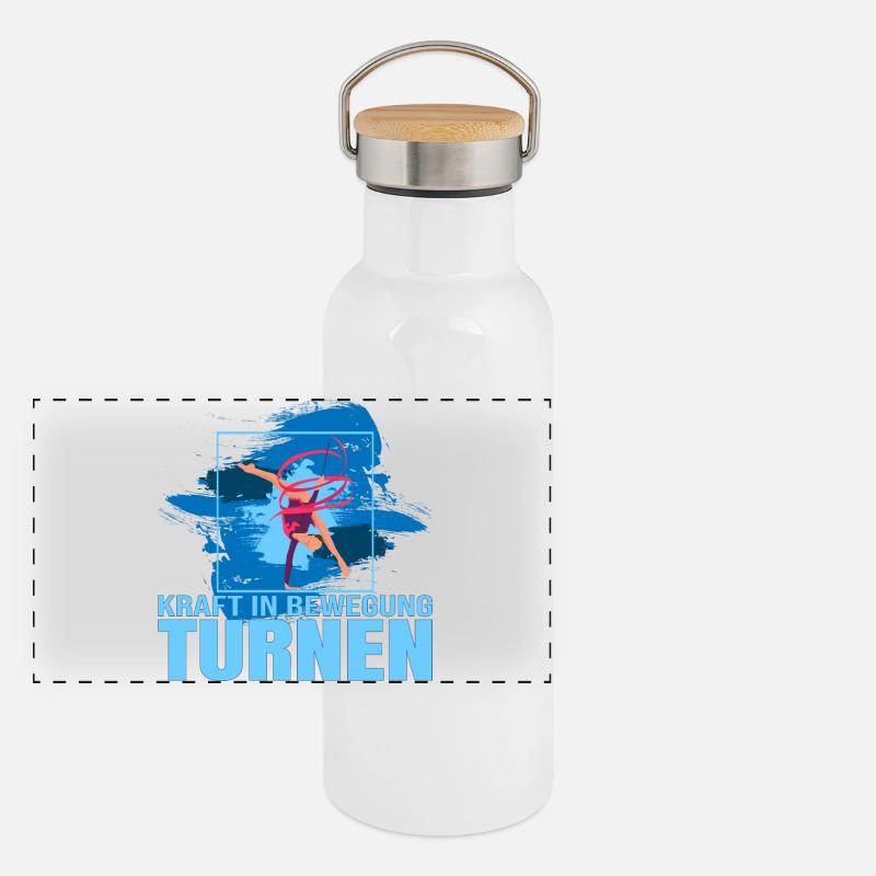 Kraft in Bewegung - Turnen Panorama Thermosflasche mit Bambusdeckel