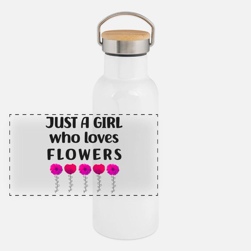 Nur ein Mädchen, das Blumen liebt Panorama Thermosflasche mit Bambusdeckel