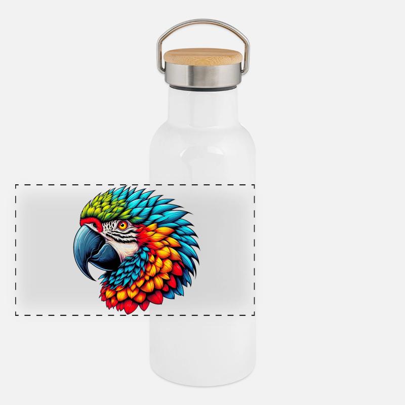 Papagei Panorama Thermosflasche mit Bambusdeckel