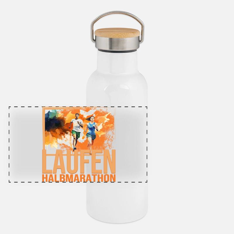 Laufen - Halbmarathon Panorama Thermosflasche mit Bambusdeckel