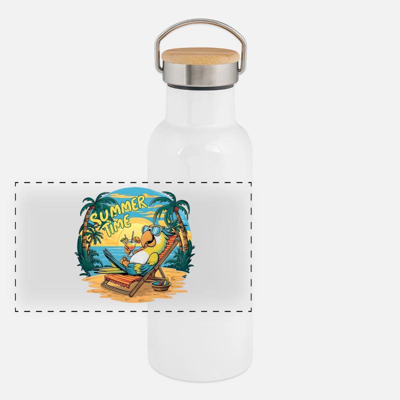 Fröhlicher Papagei unter der Sonne Panorama Thermosflasche mit Bambusdeckel