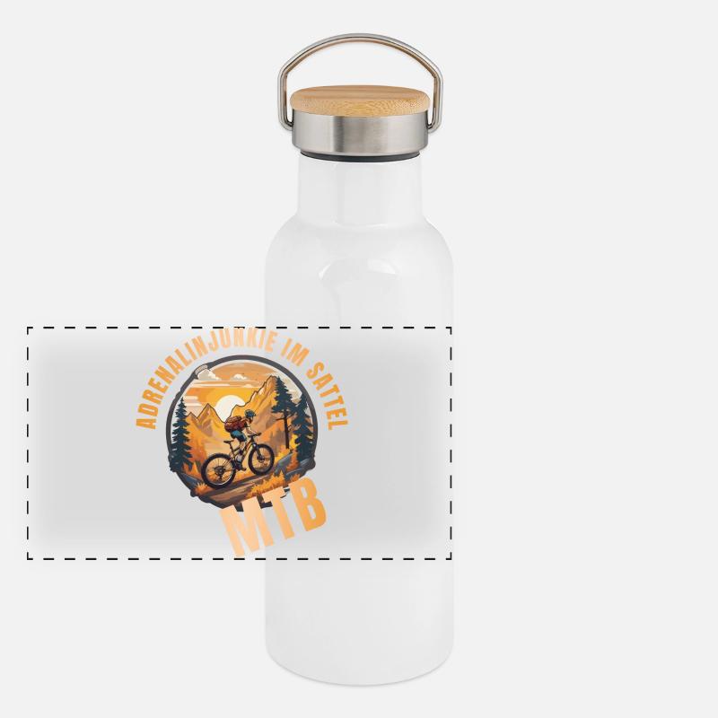 Adrenalinjunkie im Sattel Panorama Thermosflasche mit Bambusdeckel