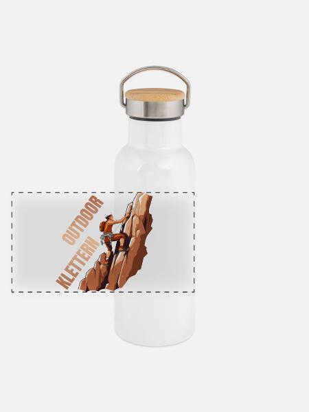 Outdoor Klettern - Panorama Thermosflasche mit Bambusdeckel - Weiß