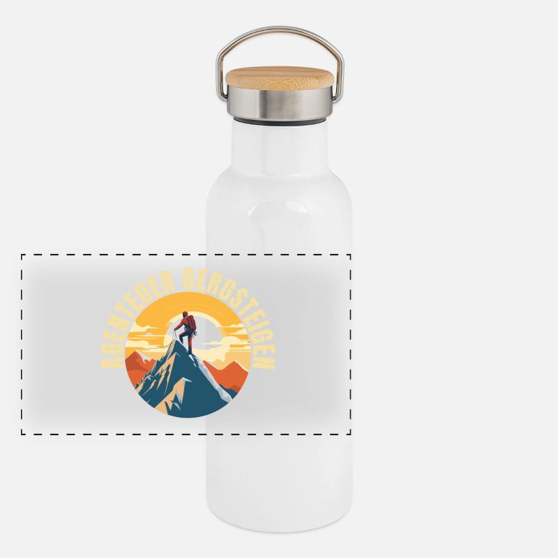 Abenteuer Bergsteigen Panorama Thermosflasche mit Bambusdeckel