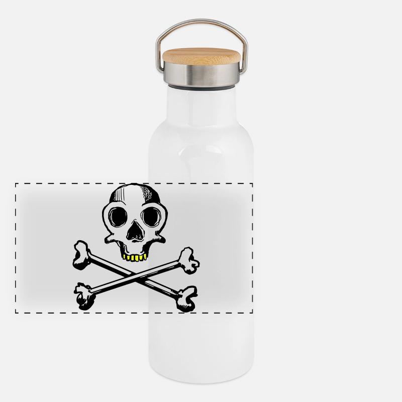 Crâne et os 3c Gourde isotherme avec bouchon en bambou