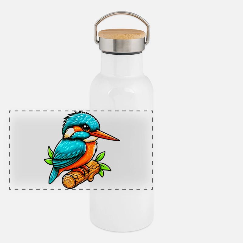 Eisvogel Panorama Thermosflasche mit Bambusdeckel