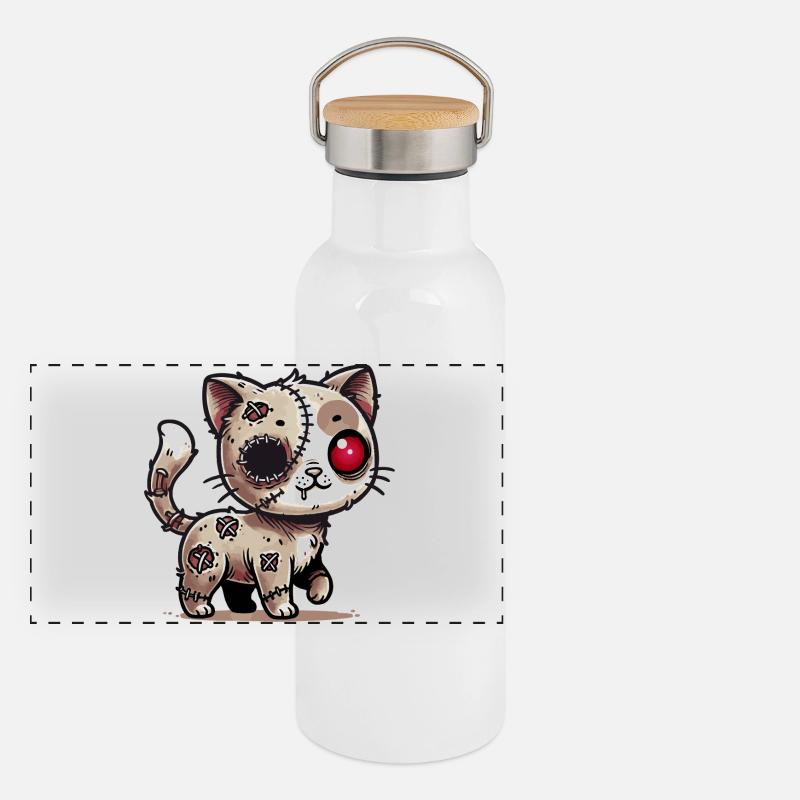 chat kawaii zombie effrayant pour s’amuser à Halloween Gourde isotherme avec bouchon en bambou