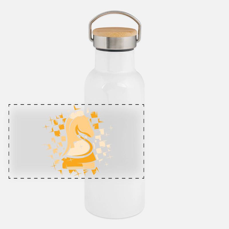 Schach Knight Farben Schachmuster Illustration Panorama Thermosflasche mit Bambusdeckel