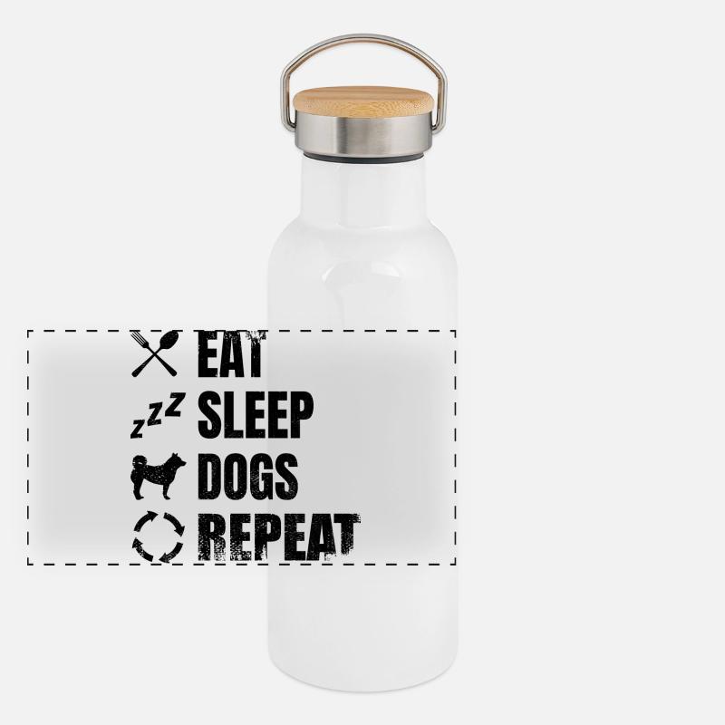 Essen Schlafen Hunde Wiederholen Panorama Thermosflasche mit Bambusdeckel