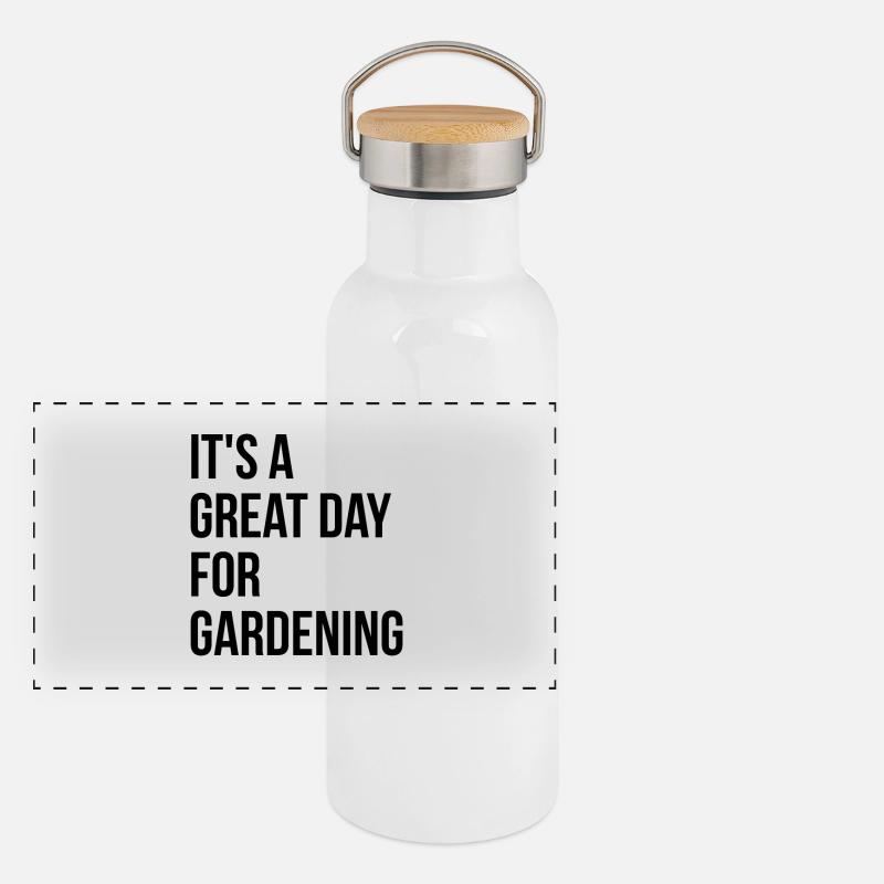 Gartenarbeit Panorama Thermosflasche mit Bambusdeckel