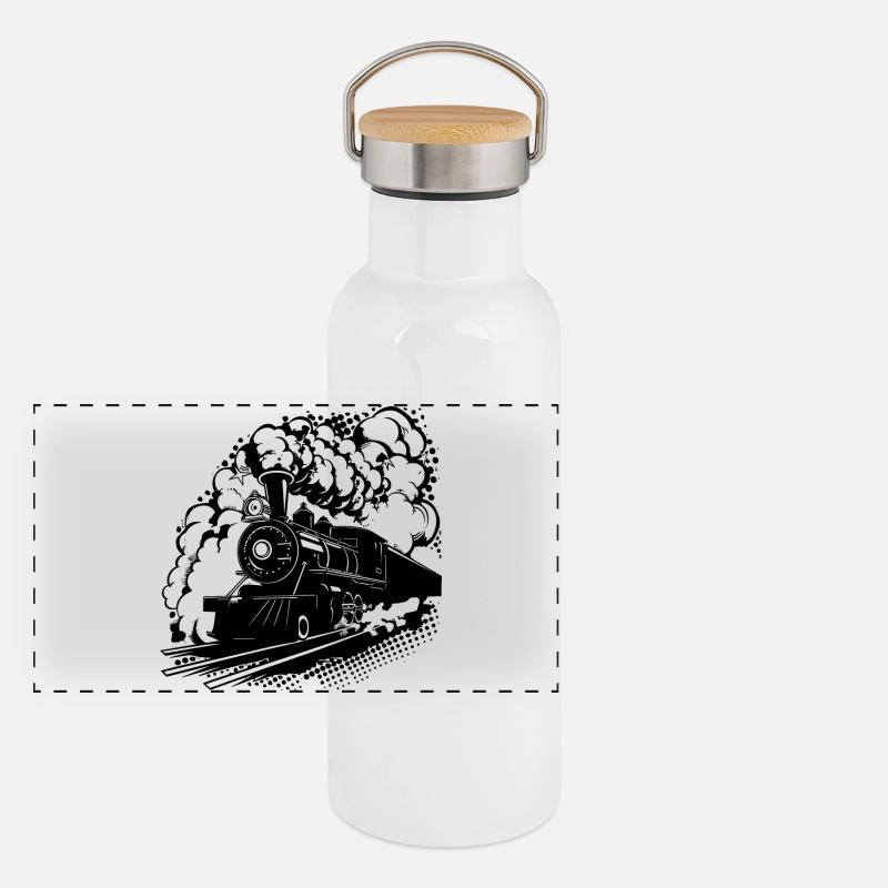 Railway Graphic Panoramic Thermal Bottle with Bamboo Lid