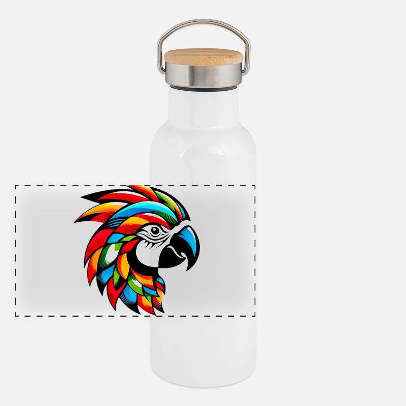 Harlekin Papagei Panorama Thermosflasche mit Bambusdeckel