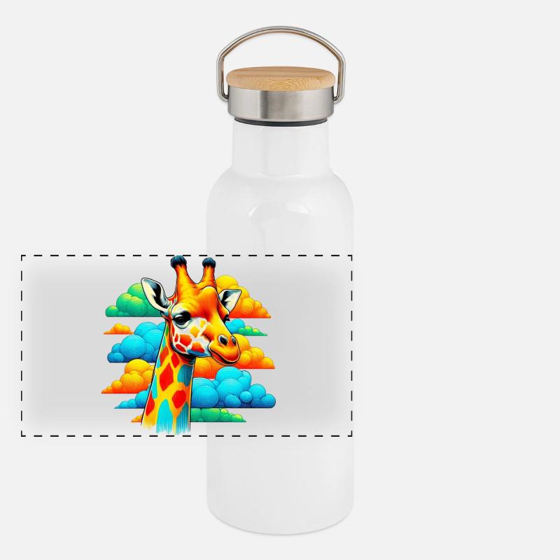 Giraffe with head in cloud clouds Panoramic Thermal Bottle with Bamboo Lid