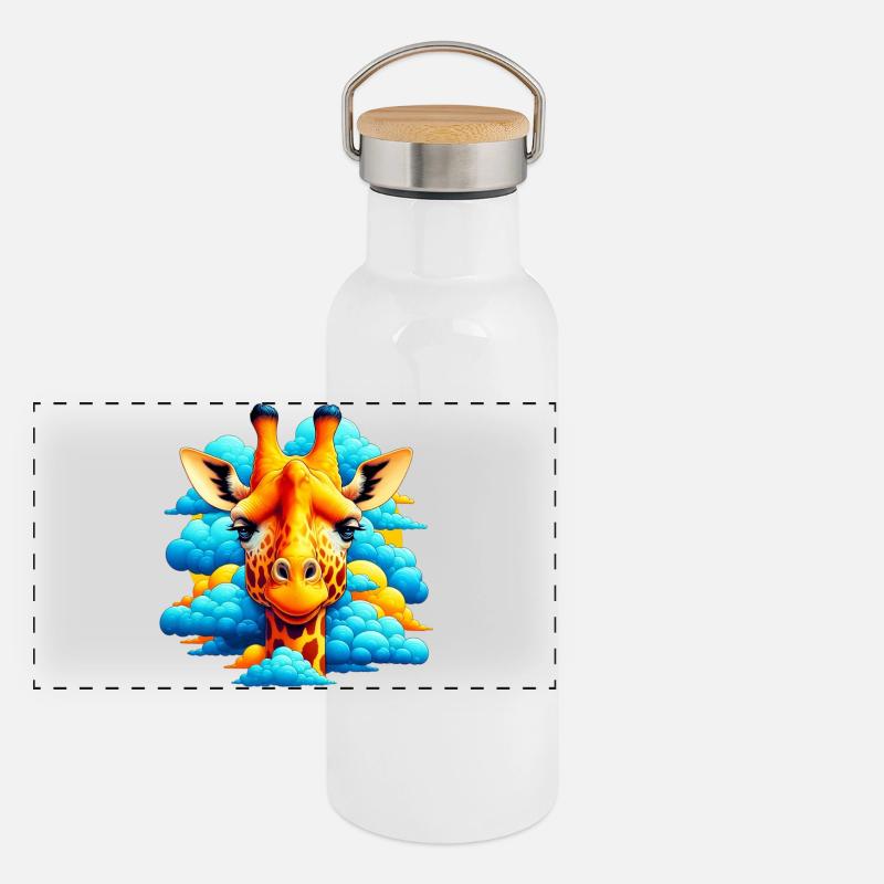 Girafe avec la tête dans les nuages Gourde isotherme avec bouchon en bambou