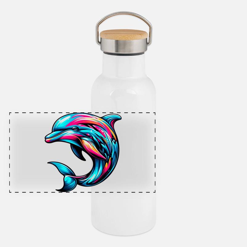 Delfin Panorama Thermosflasche mit Bambusdeckel