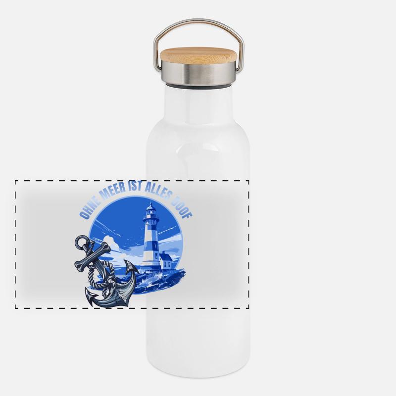 Ohne Meer ist alles doof Panorama Thermosflasche mit Bambusdeckel