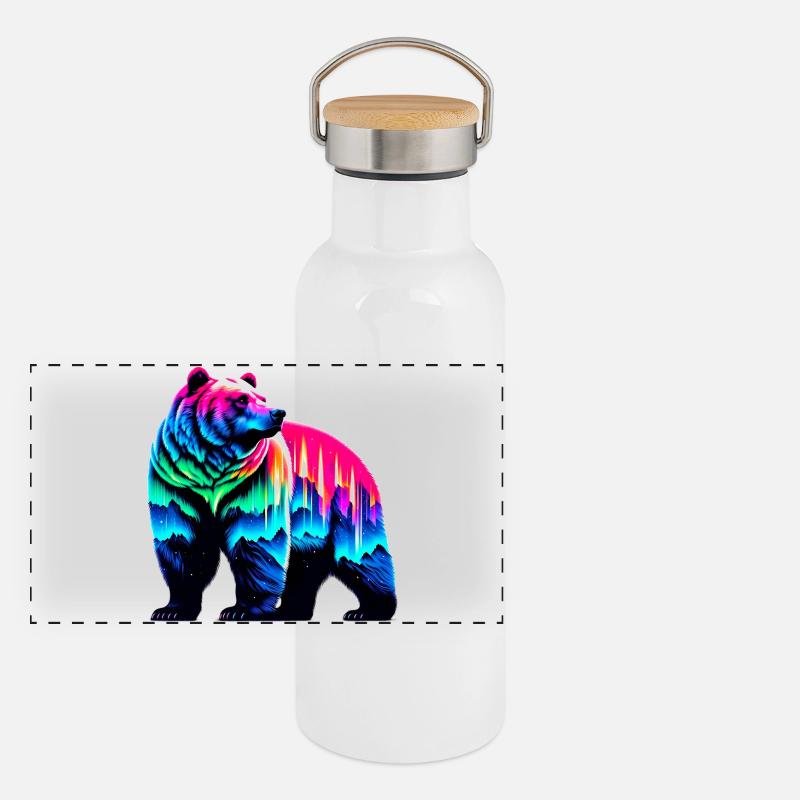 Bär Panorama Thermosflasche mit Bambusdeckel