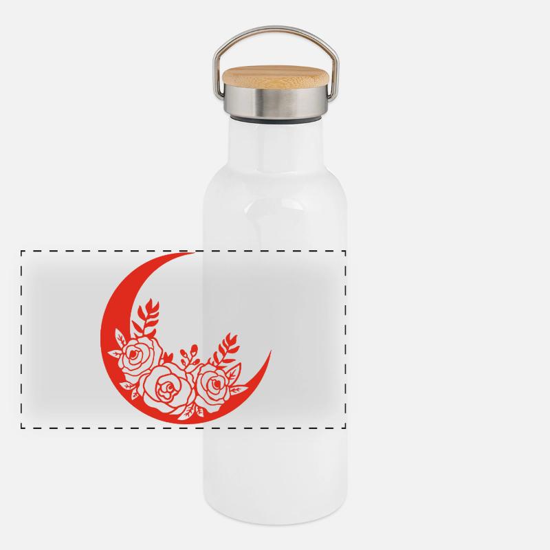 Roter blühender Mond Panorama Thermosflasche mit Bambusdeckel