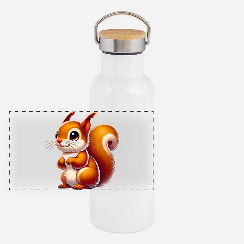 Écureuil - Gourde isotherme avec bouchon en bambou - blanc