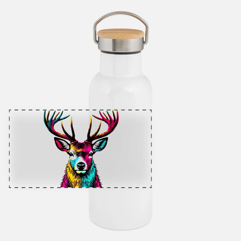 Cerf Gourde isotherme avec bouchon en bambou