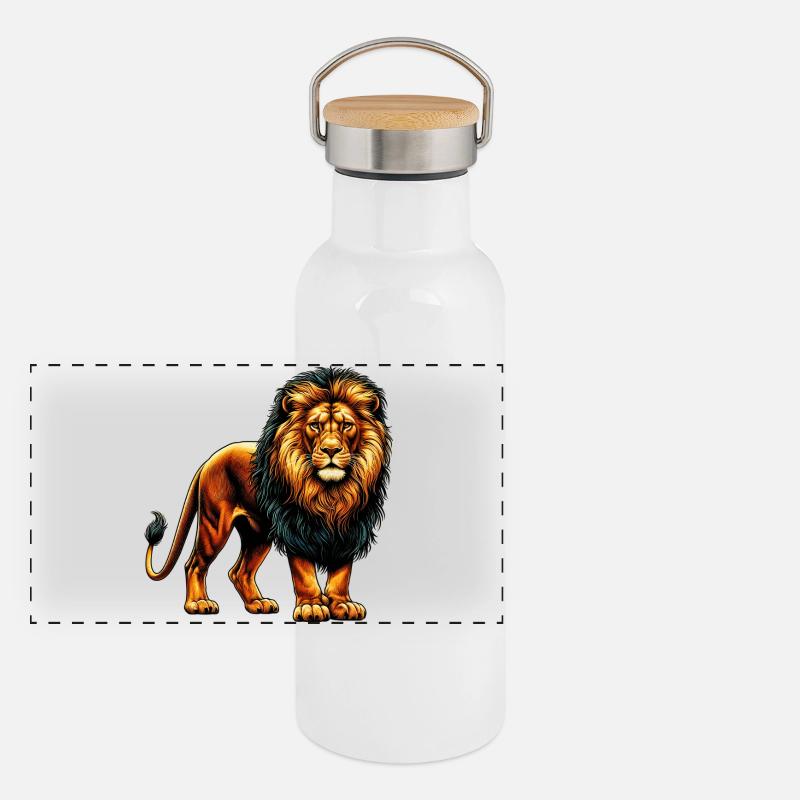 Löwe Panorama Thermosflasche mit Bambusdeckel