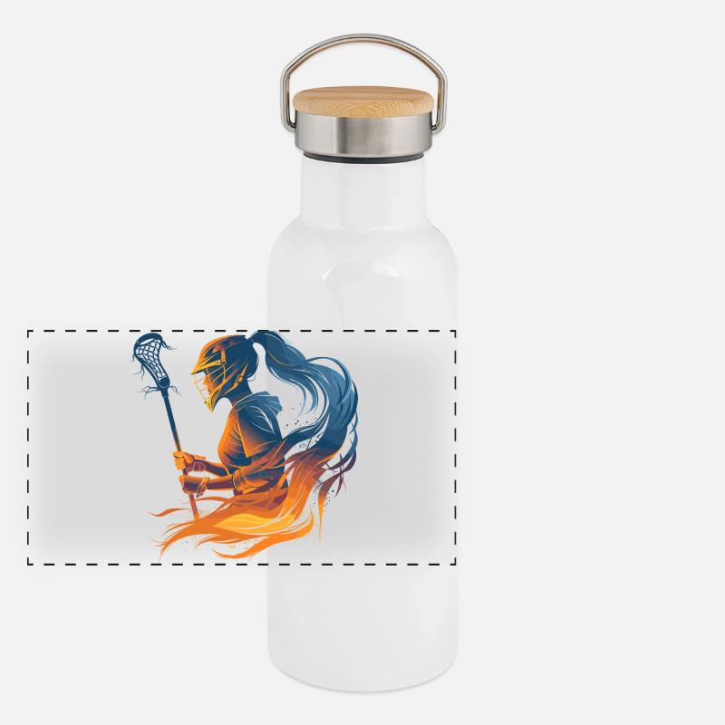 Lacrosse Mädchen Vaporwave Panorama Thermosflasche mit Bambusdeckel