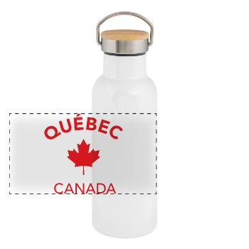 QUÉBEC CANADA - Gourde isotherme avec bouchon en bambou - blanc - Devant
