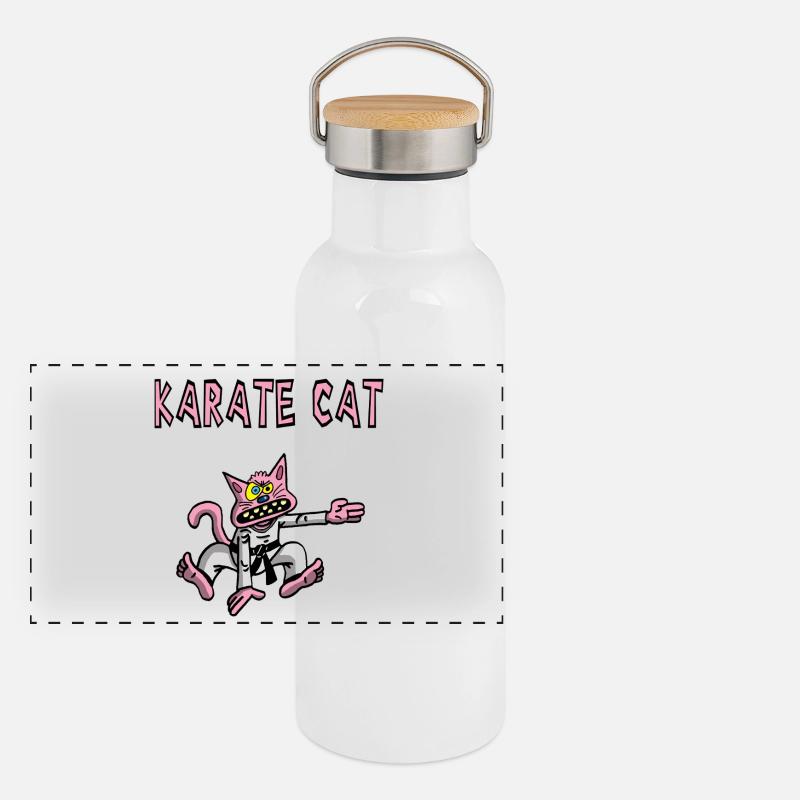 Karate und rosa Katze Panorama Thermosflasche mit Bambusdeckel