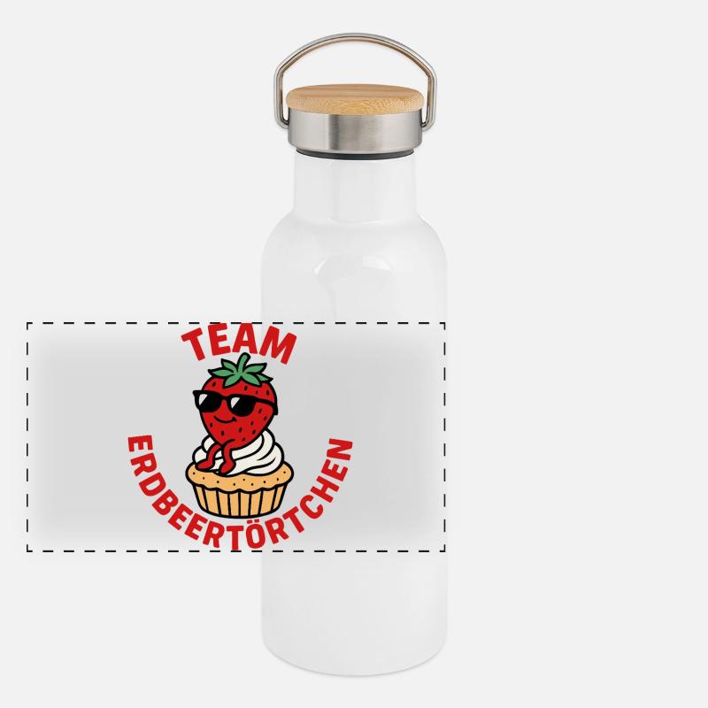Team Erdbeertörtchen -Erdbeeren Fan Panorama Thermosflasche mit Bambusdeckel