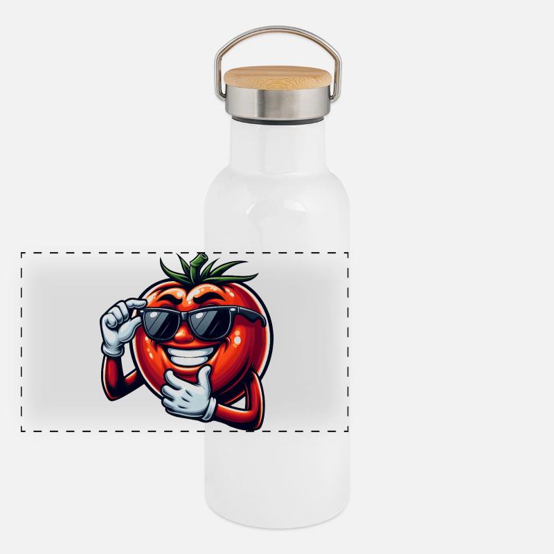 Coole Tomate mit Sonnenbrille Sommer Eitelkeit Panorama Thermosflasche mit Bambusdeckel