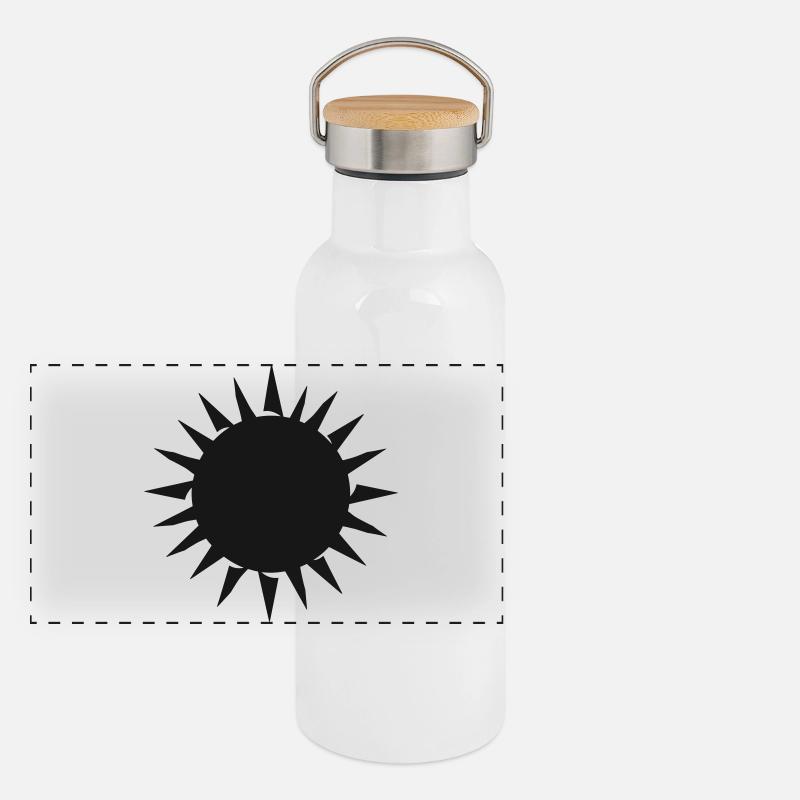 Kräftiges Sonnenschliffmuster auf dunklem Hintergrund Panorama Thermosflasche mit Bambusdeckel