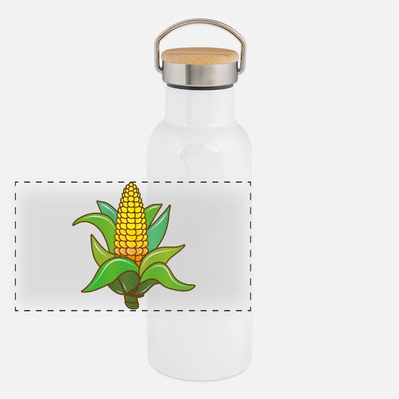 Frischer Maiskolben im bunten Retro Comicstil Panorama Thermosflasche mit Bambusdeckel
