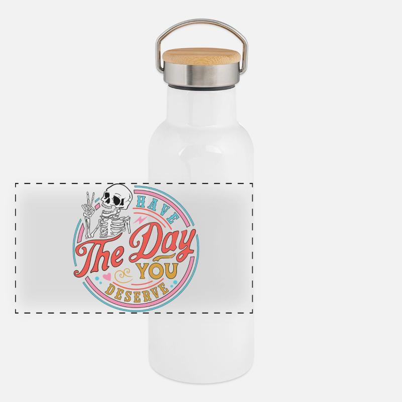 Skull with motivational message Panoramic Thermal Bottle with Bamboo Lid