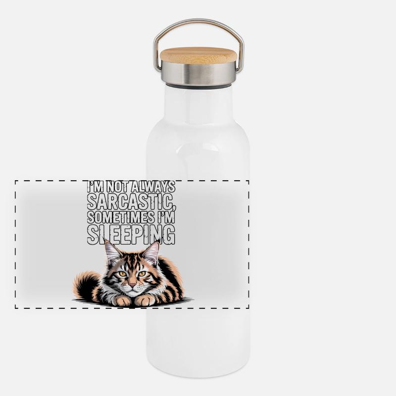 Sommeil de chat sarcastique Gourde isotherme avec bouchon en bambou
