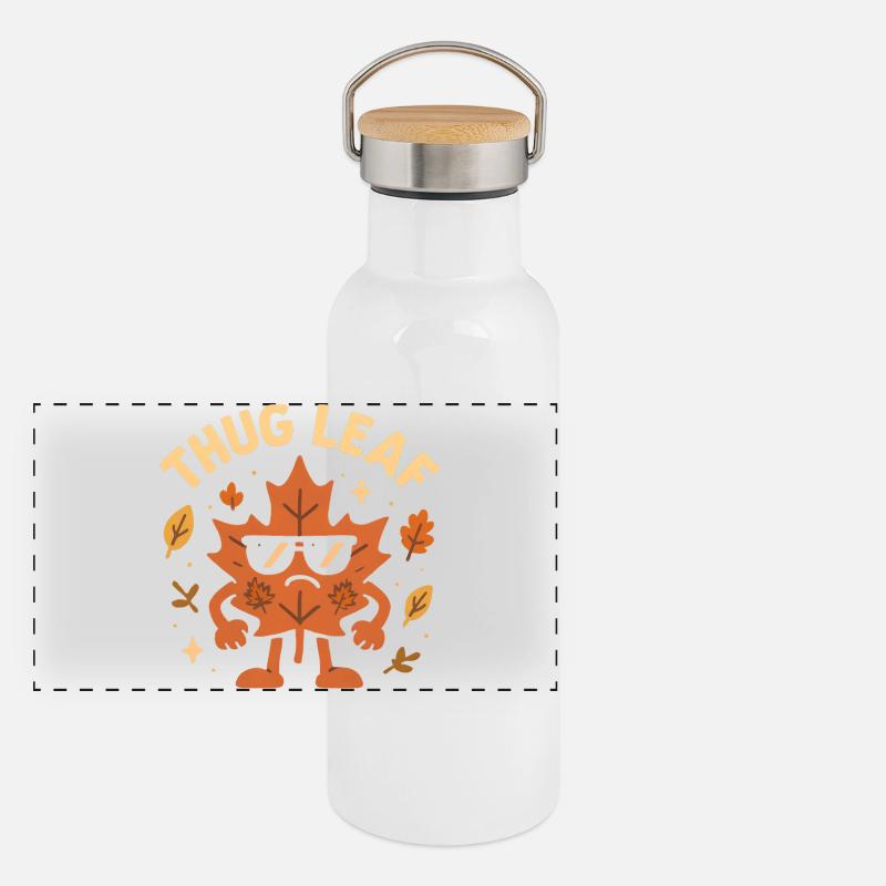 Thug Leaf Happy Fall Ernte Herbst Liebhaber Wortsp Panorama Thermosflasche mit Bambusdeckel