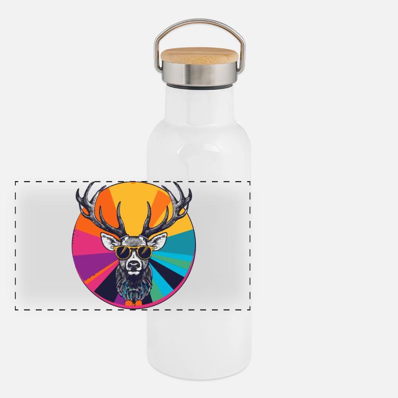Lässiger Hirsch mit Sonnenbrille Panorama Thermosflasche mit Bambusdeckel