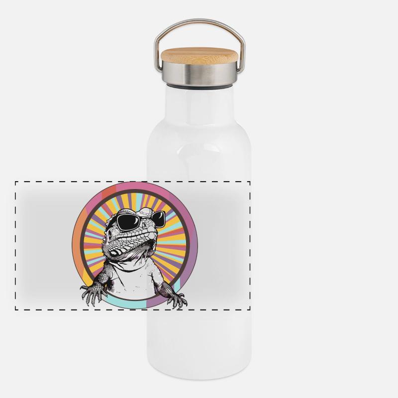 Lizard in Retro Sunglasses Iguana Panoramic Thermal Bottle with Bamboo Lid