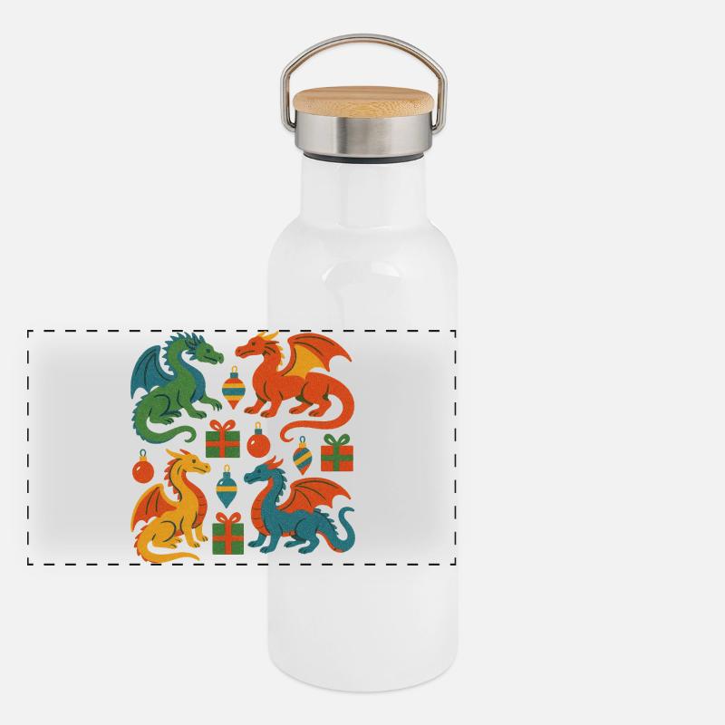 Dragon coloré Noël Gourde isotherme avec bouchon en bambou